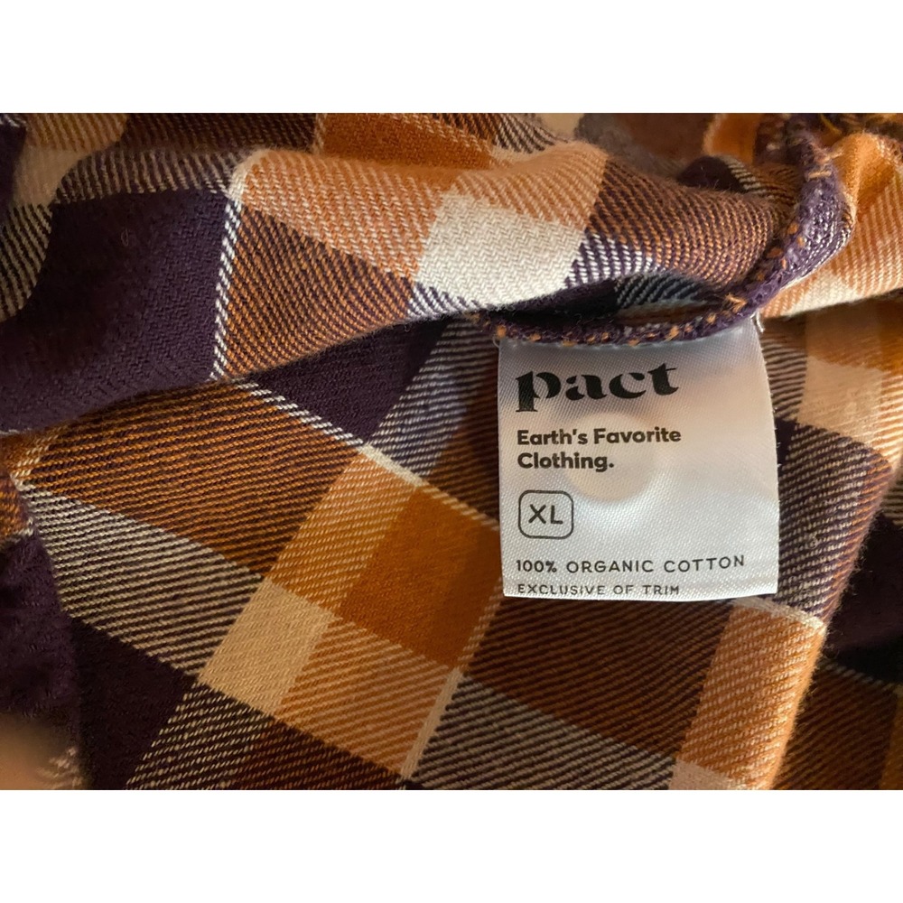 Pact Womens XL Organic Cotton Flannel Plaid Button Down Shirt Purple Orange - Picture 4 of 6
